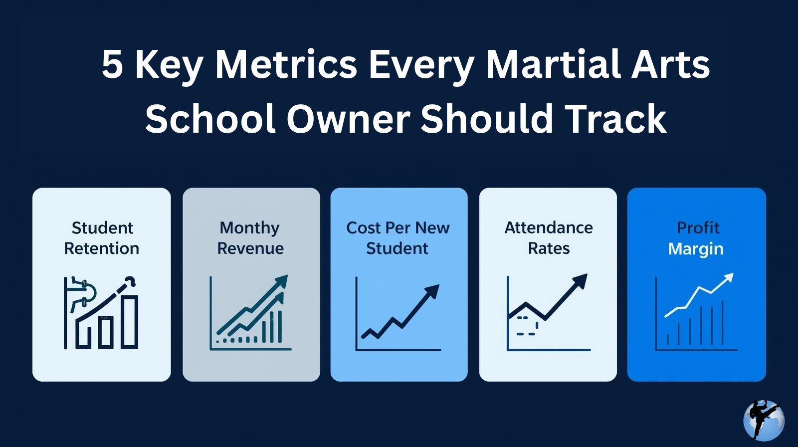 Instructor reviewing martial arts school metrics on a laptop to track growth, retention, and profit.