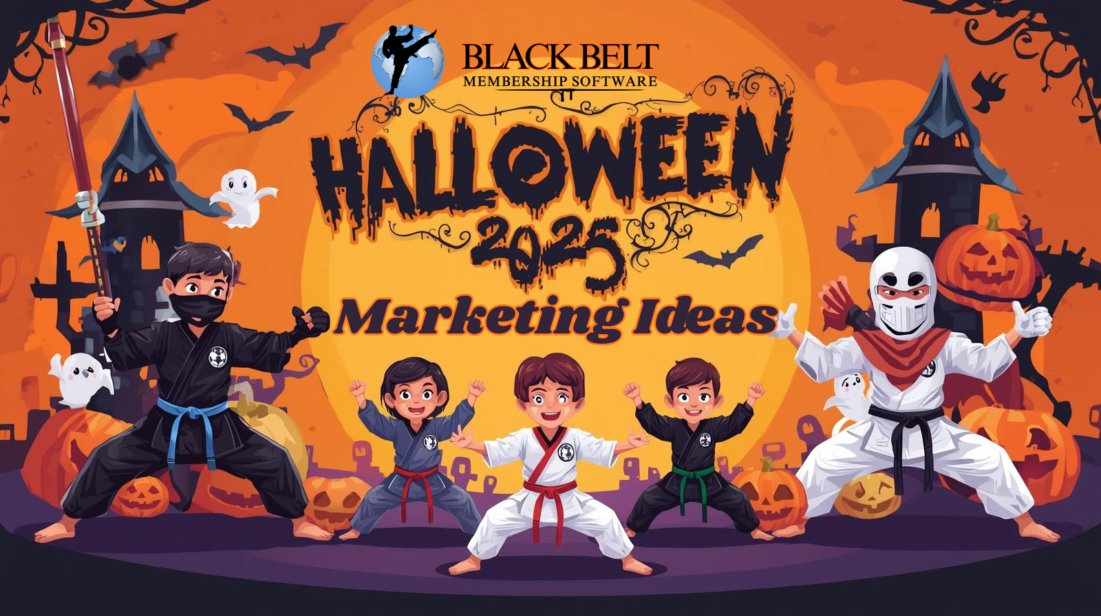 Halloween Martial Arts Marketing Trunk-or-Treat event with decorated car trunks and families participating