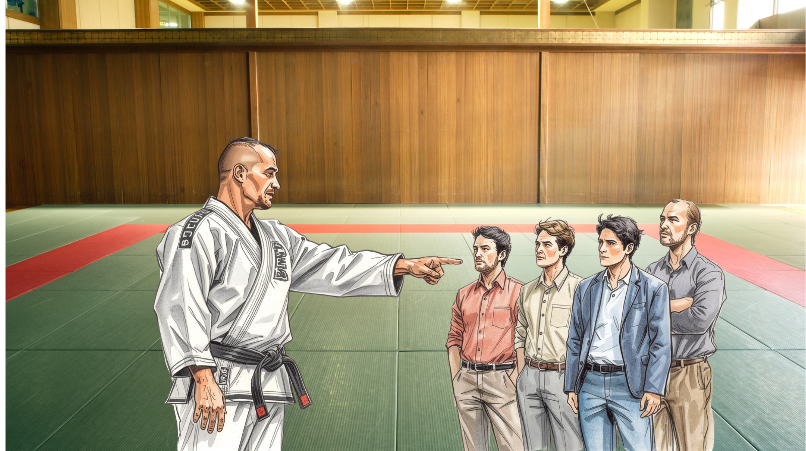 Martial arts instructor guiding students in a modern dojo — representing martial arts business growth strategies.