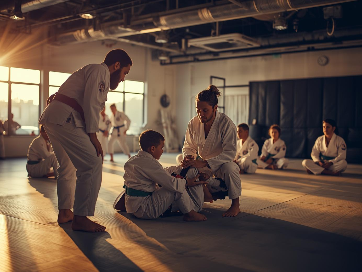 how to attract martial arts students before opening scene of martial arts instructors coaching students inside a professional dojo.”