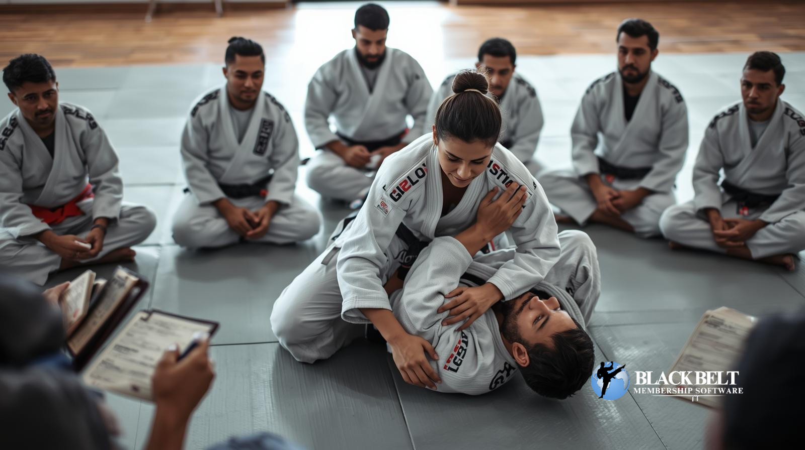 BJJ coach demonstrating drills for staff training across locations