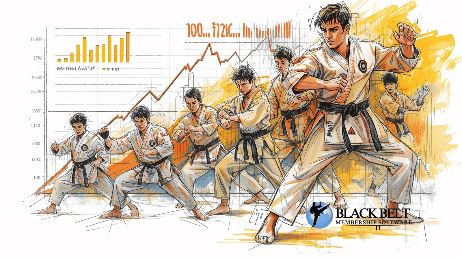 Martial arts school owner reviewing weekly financial dashboard with revenue retention and profit metrics