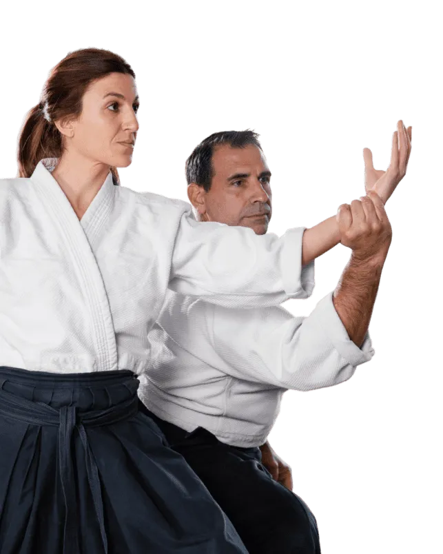 side view male martial arts instructor training practice hall with trainee Photoroom 1