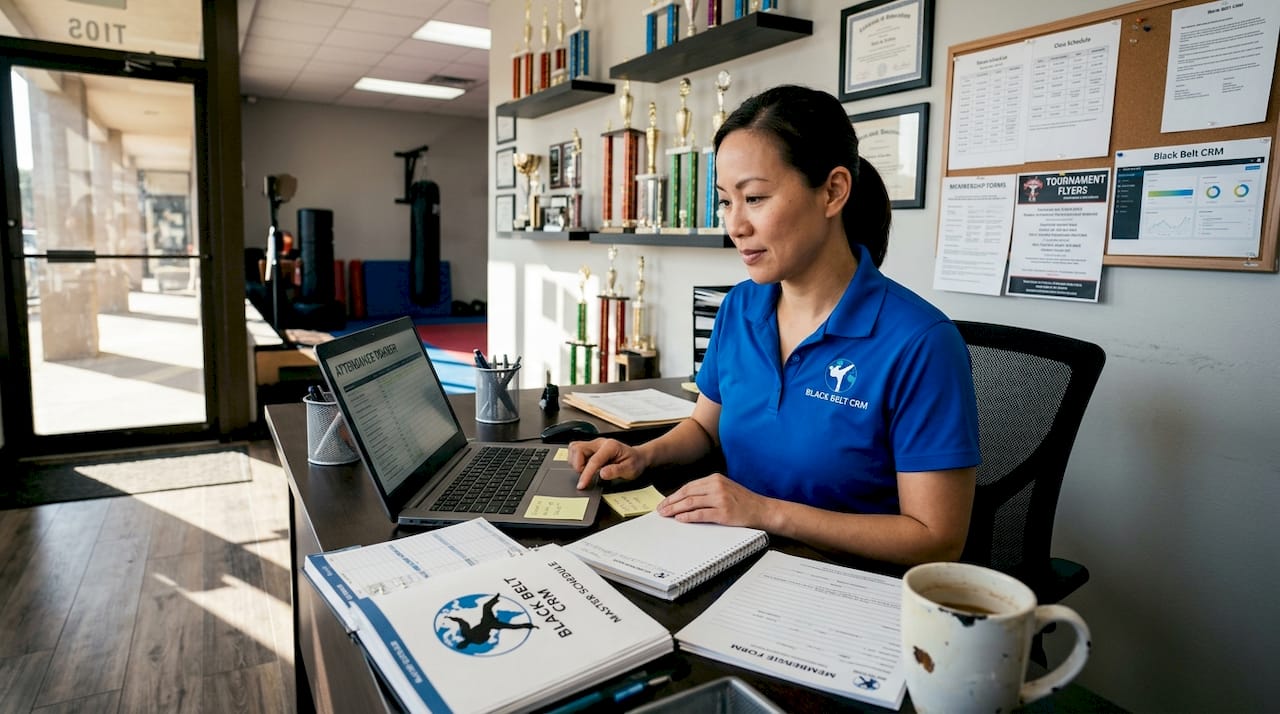 School owner uses software in reception office